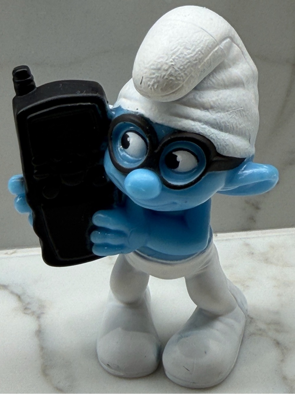 Vintage Smurfs Holding Cell Phone Figure